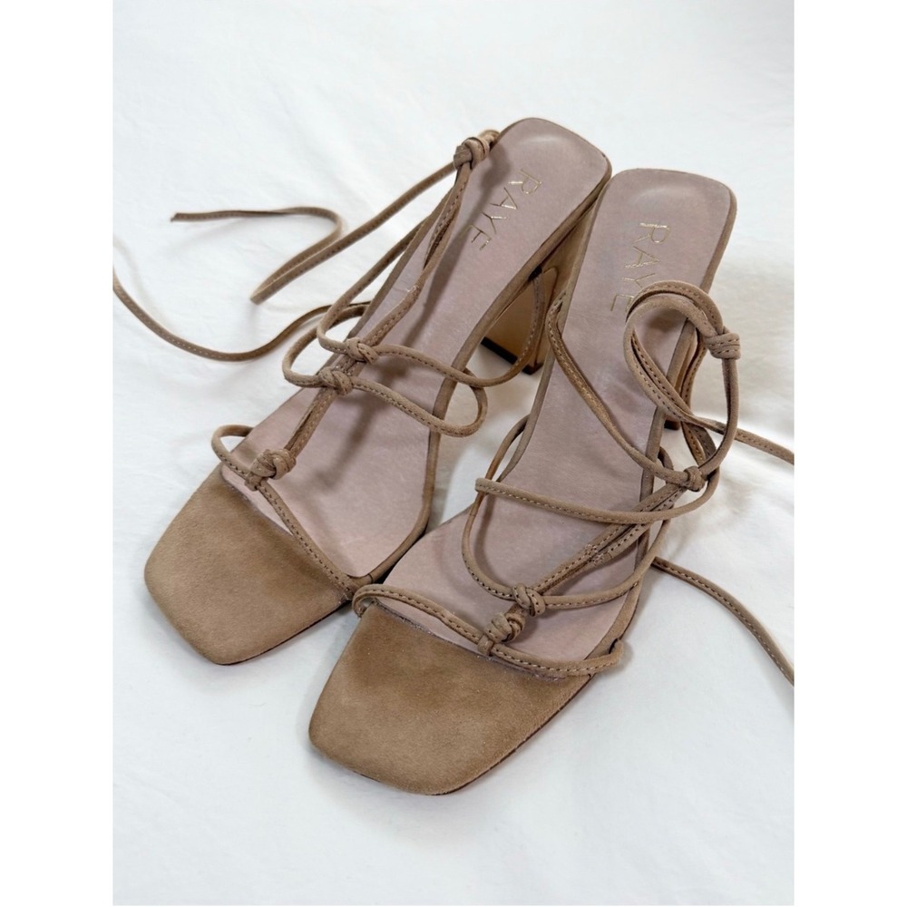 RAYE Nude Suede Lace Up Heeled Sandals Size‎ 7 Square Toe Strappy Heels